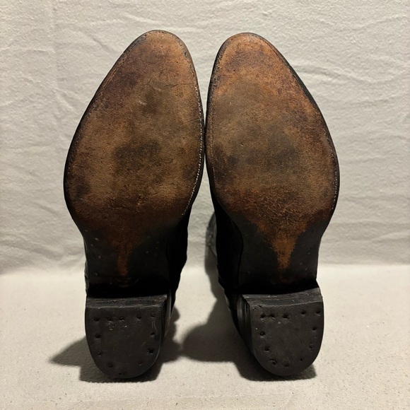 Vintage Black Leather Mens Western Cowboy Boots Genuine Leather Pointed Toe - Picture 7 of 13